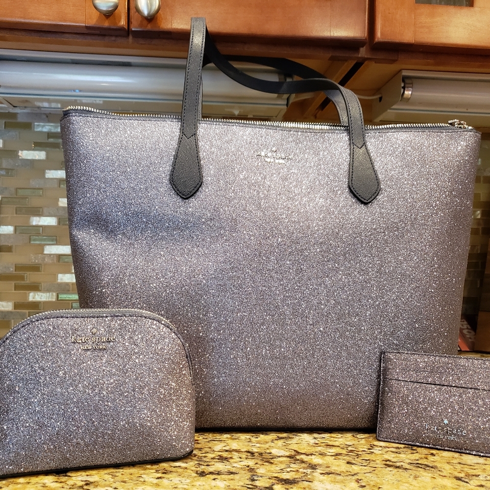 Kate Spade Large Joley Glitter Tote with bonus